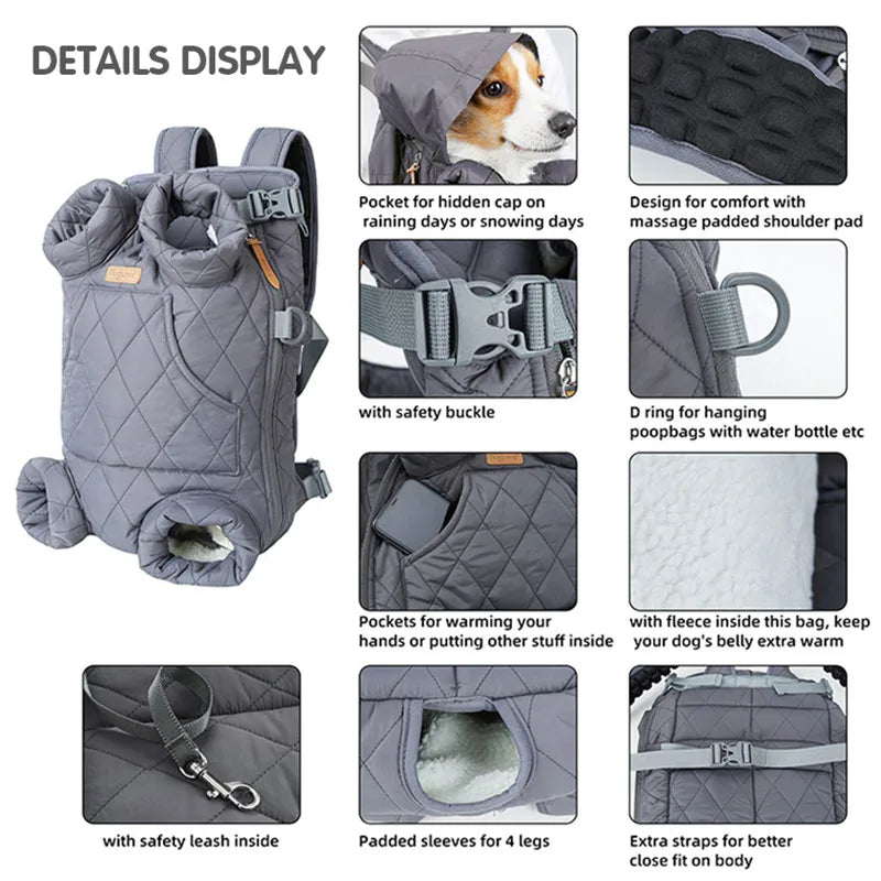Winter Pet Backpack – Hands-Free Warm Dog & Cat Carrier for Small Pets (≤5kg), Windproof & Safe Travel Bag