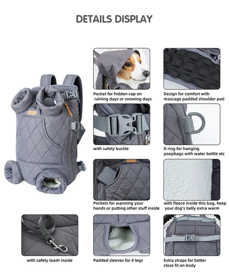 Winter Pet Backpack – Hands-Free Warm Dog & Cat Carrier for Small Pets (≤5kg), Windproof & Safe Travel Bag
