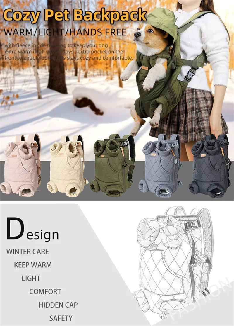 Winter Pet Backpack – Hands-Free Warm Dog & Cat Carrier for Small Pets (≤5kg), Windproof & Safe Travel Bag