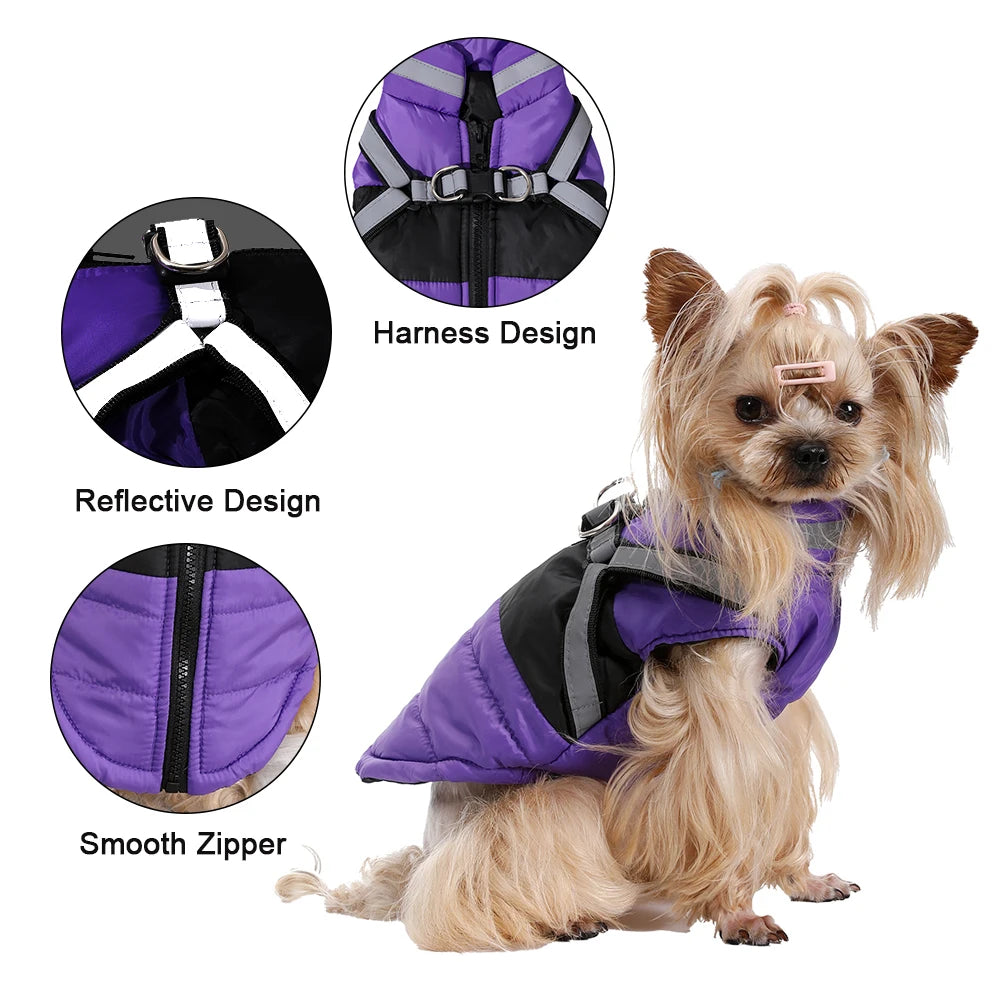 Waterproof Dog Jacket with Harness – Winter Reflective Coat for Small & Medium Dogs