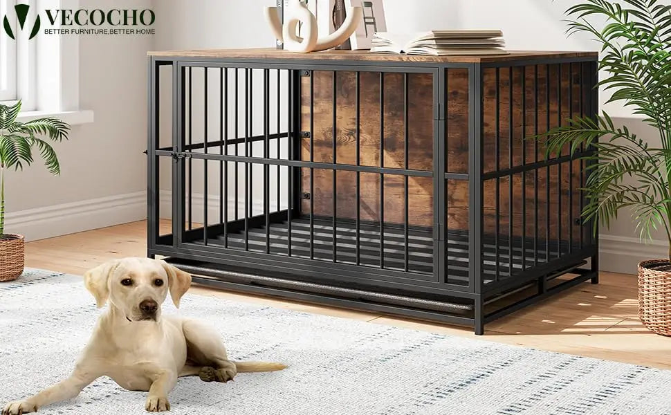 VECOCHO Multi-Functional Dog Crate Furniture – Heavy-Duty Kennel with Removable Tray & Side Table