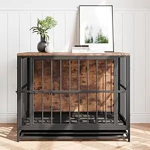 VECOCHO Multi-Functional Dog Crate Furniture – Heavy-Duty Kennel with Removable Tray & Side Table