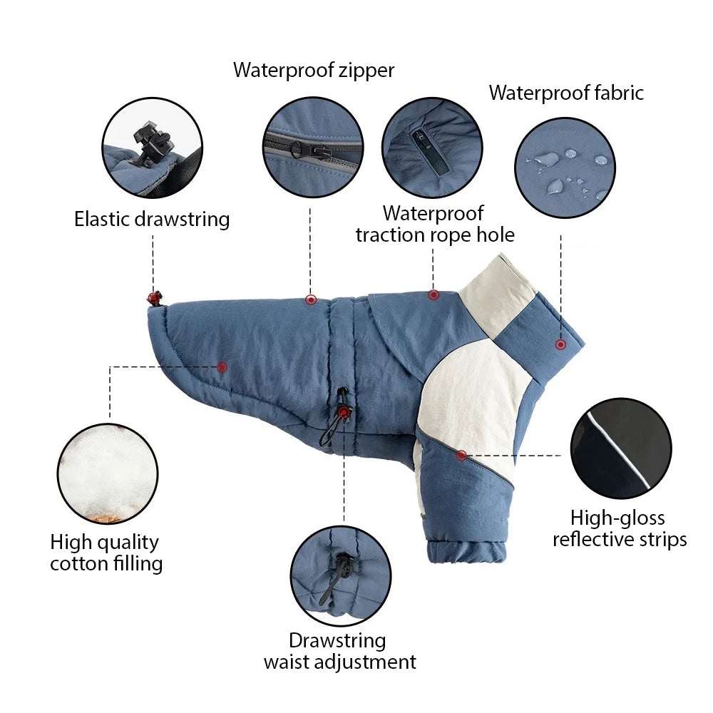 Winter Windproof Dog Coat – Warm Cotton Jacket for Small, Medium & Large Dogs