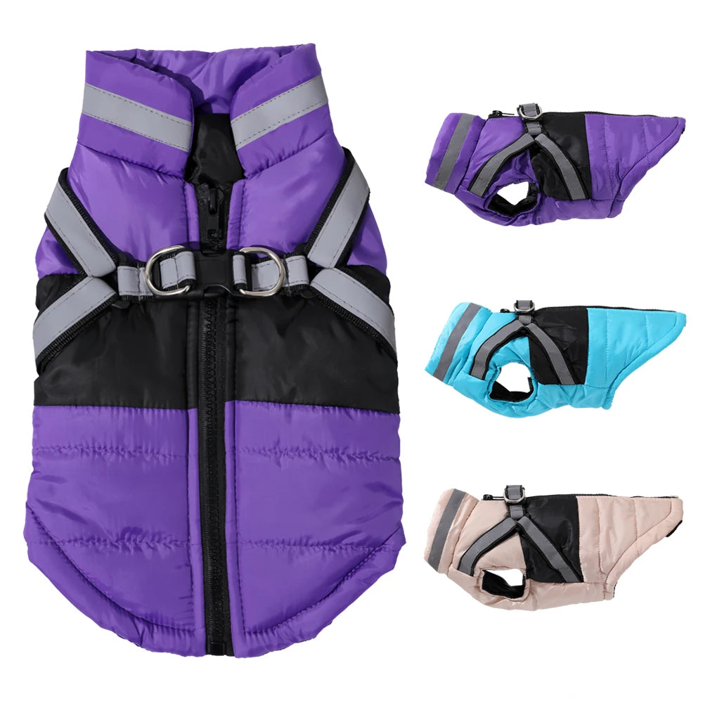 Waterproof Dog Jacket with Harness – Winter Reflective Coat for Small & Medium Dogs