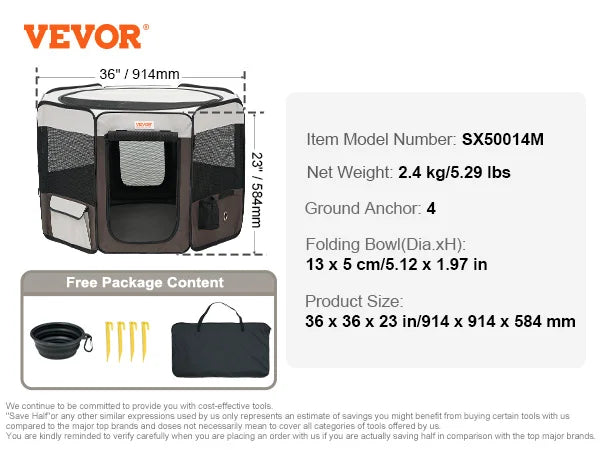 SucceBuy 36" Foldable Dog Playpen – Portable Crate with Premium 600D Oxford Fabric & Lockable Zipper