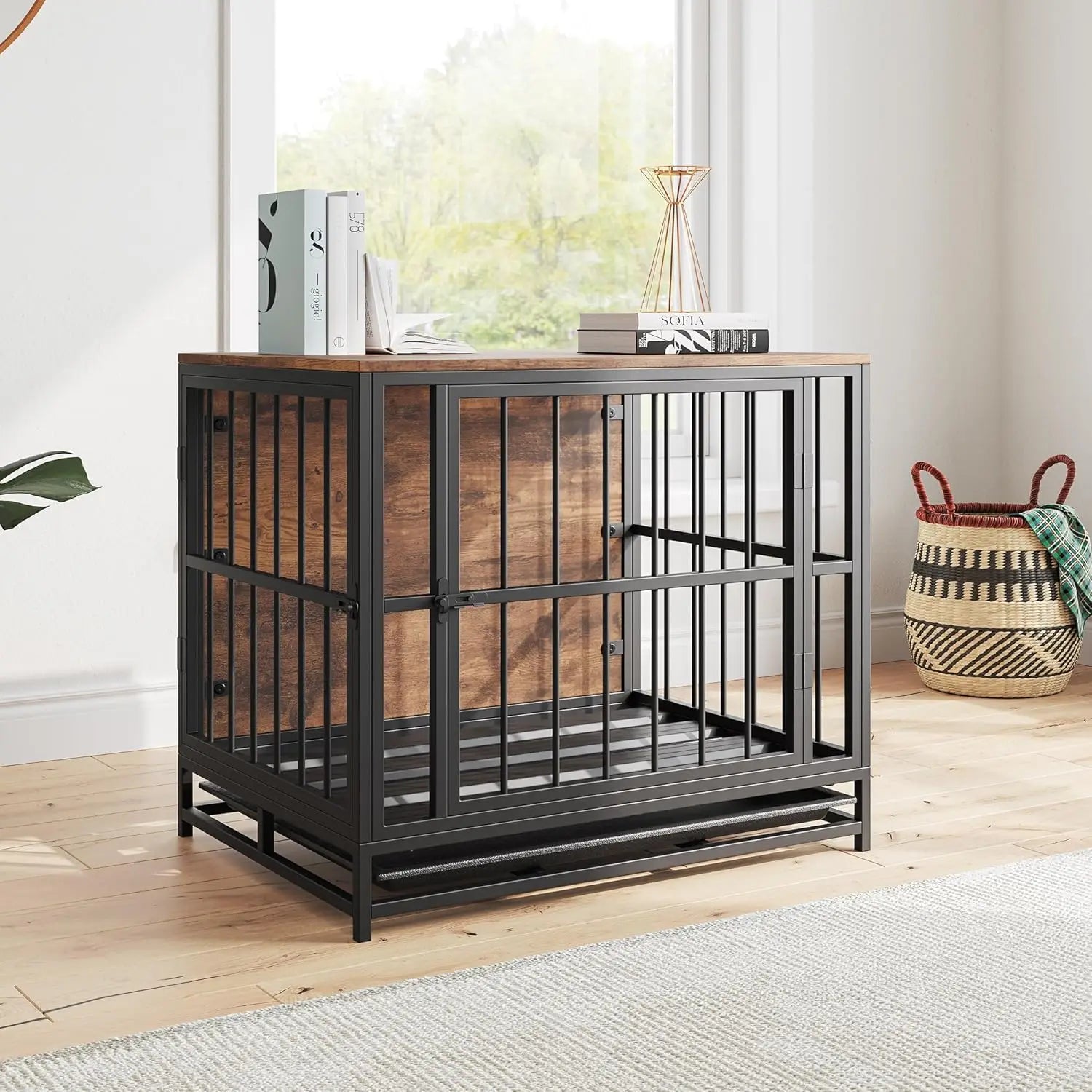 VECOCHO Multi-Functional Dog Crate Furniture – Heavy-Duty Kennel with Removable Tray & Side Table